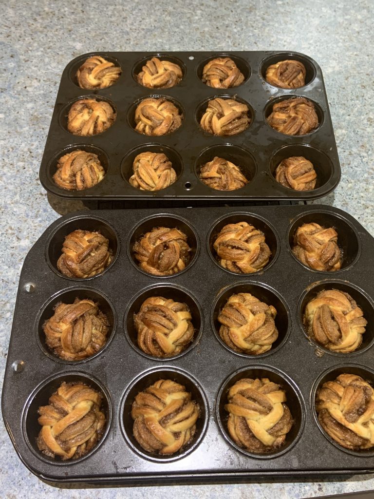 Two trays of home made Cinnamon Scrolls